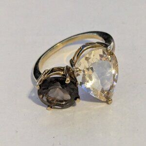 Gold Vermeil 925 Sterling Silver Clear Purple Stone Ring Size 6